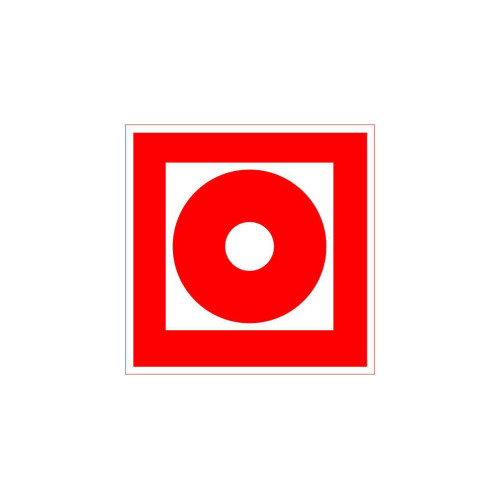 Знак F-10 «Кнопка включения установок (систем) пожарной автоматики» 150×150 (самоклейка)